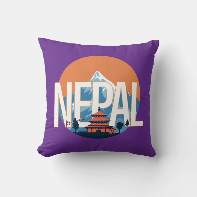 Nepal Temple Mount Everest Throw Pillow (Front)