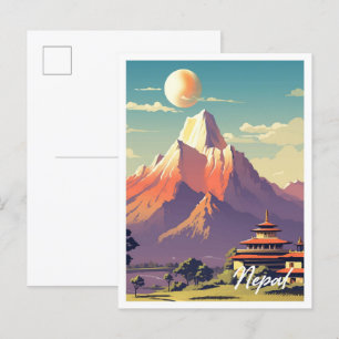 Nepal Vintage Travel Illustration Postcar Postcard