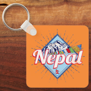 Nepal with Mountains Retro Flags Vintage Holiday Keychain