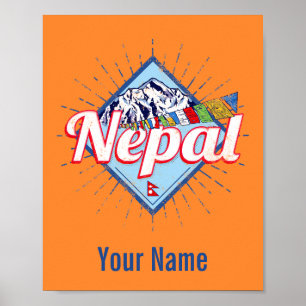 Nepal with Mountains Retro Flags Vintage Holiday Poster