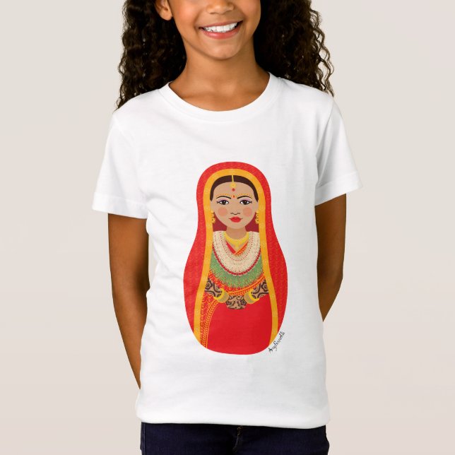 Nepali Bride Matryoshka Girls' T-Shirt (Front)