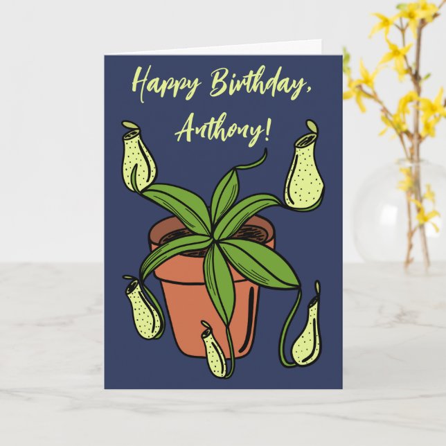 Nepenthes Pitcher Plant Illustration Personalized Card (Yellow Flower)