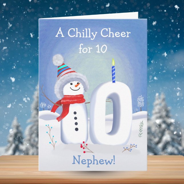 Nephew 10th Birthday Snowman Snowy Ten Card (Creator Uploaded)