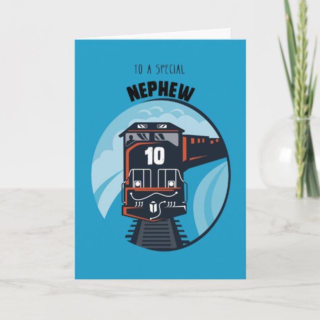 Nephew 10th Birthday Train, Little Boy, Blue Card (Front)
