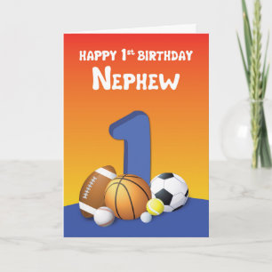 Nephew 1st Birthday Sports Balls Card