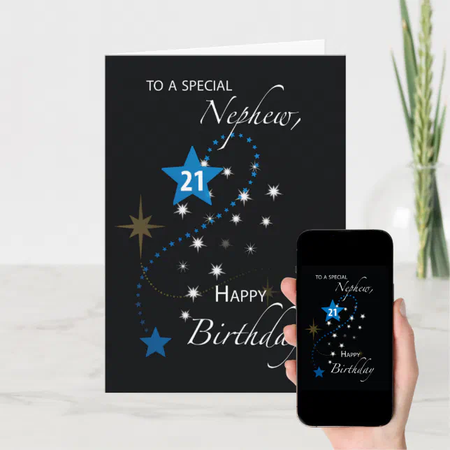 Nephew 21st Birthday Star Inspirational Blue Black Card | Zazzle