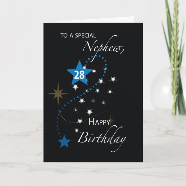 Nephew 28th Birthday Star Inspirational Blue Black Card (Front)