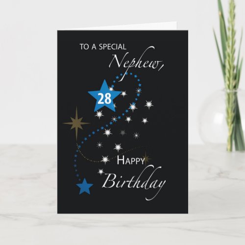 Nephew 28th Birthday Star Inspirational Blue Black Card