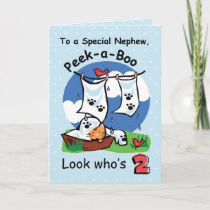 Nephew, 2nd Birthday, Peek-a-Boo Kitten Card