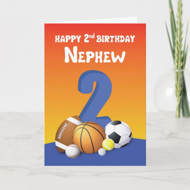 Nephew 2nd Birthday Sports Balls Card (Front)