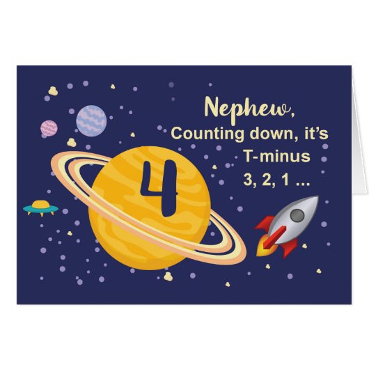 Nephew 4th Birthday Planets in Outer Space (Front Horizontal)