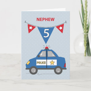 Nephew 5th Birthday Blue Police Car Card