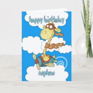 Nephew Aeroplane / Airplane Giraffe Birthday Card
