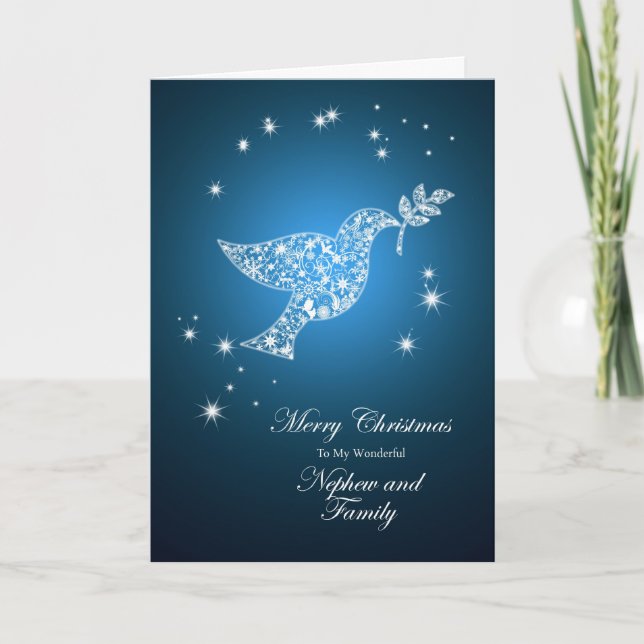 Nephew and family, Dove of peace Christmas card (Front)