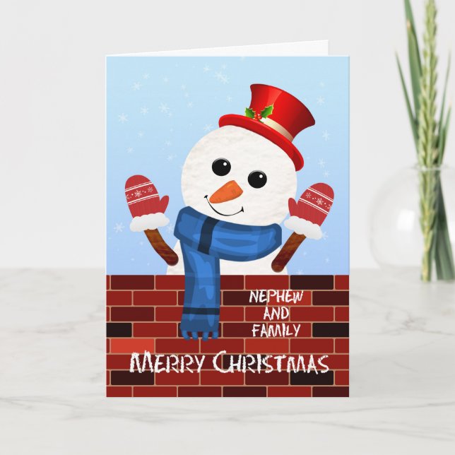 Nephew and his Family Christmas Snowman Holiday Card (Front)