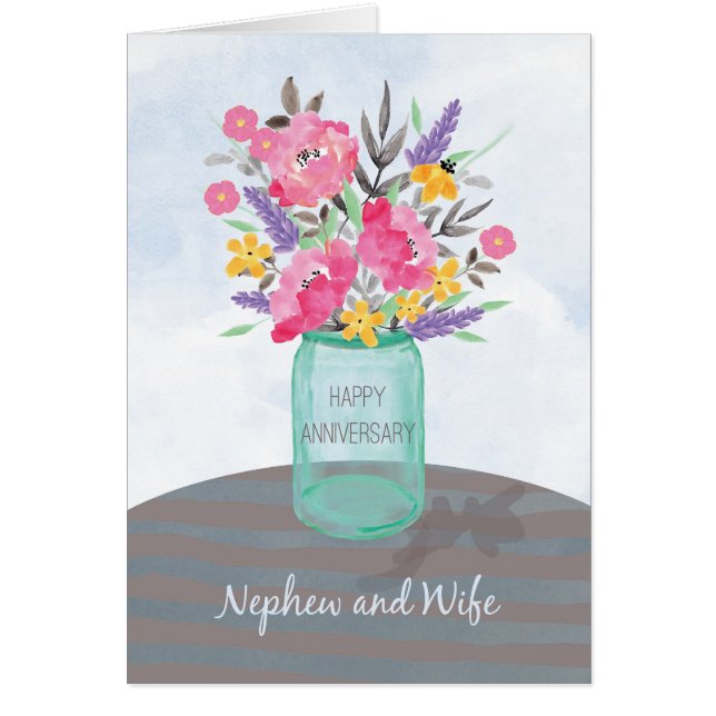 Nephew and Wife Anniversary Jar Vase with Flowers (Front)