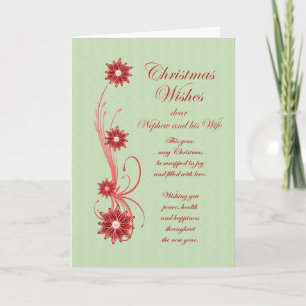 Nephew and Wife Christmas Scrolls and Flowers Holiday Card