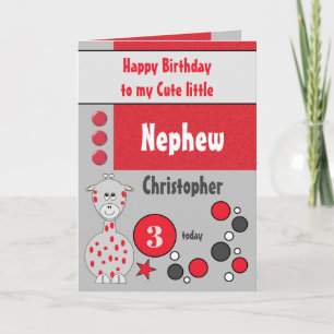 Nephew any age giraffe red and grey birthday card