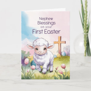 Nephew Baby’s First Easter Religious Lamb Cross Card