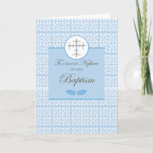 Nephew Baptism Blue with Lace and Cross Card