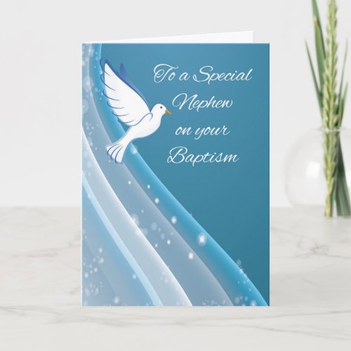 Nephew Baptism Dove on Blue Waters Card