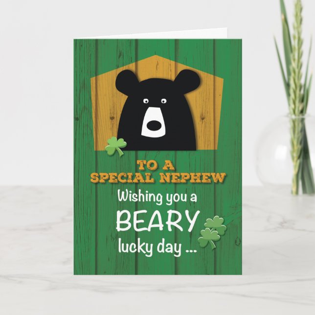 Nephew Bear & Shamrocks on St. Patrick's Day Card (Front)
