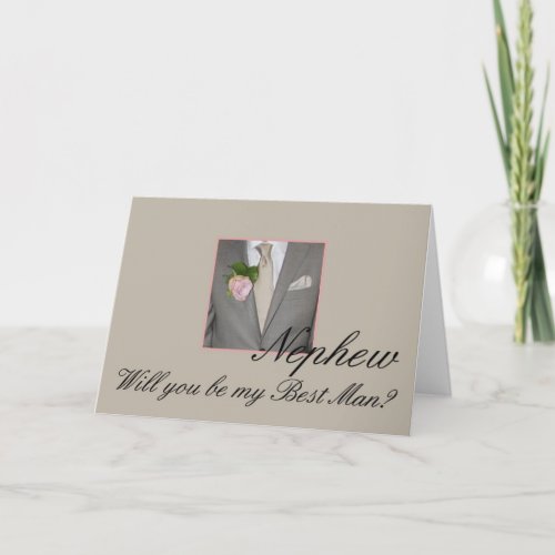 Nephew Best Man request Grey Suit Invitation