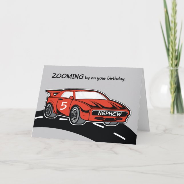 Nephew Birthday Age 5 Red Sports Car Card (Front)