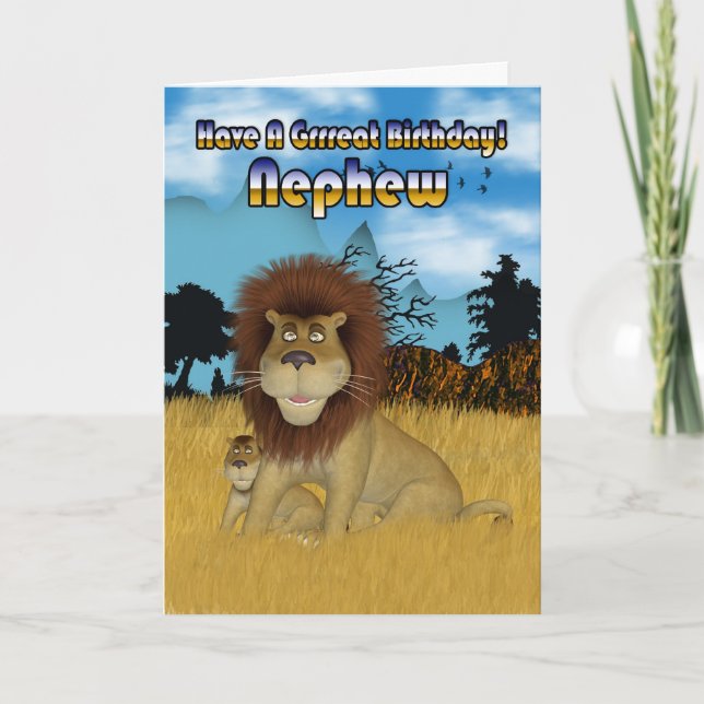 Nephew Birthday Card - Lion And Cub (Front)