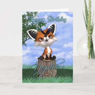 Nephew Birthday Card With Cute Fox And Butterfly