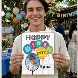 Nephew Birthday Greeting Typography Balloons Card