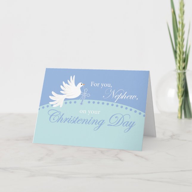 Nephew Christening Dove on Blue Card (Front)