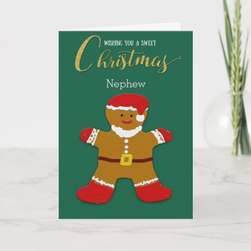 Nephew Christmas Gingerbread Man Santa Holiday Card