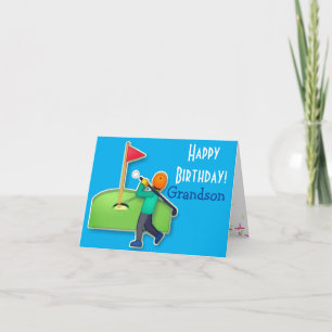 Nephew emoji golf blue happy birthday card
