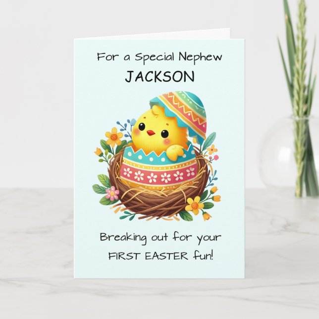 Nephew First Easter Personalize Easter Chick Card (Front)