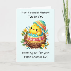 Nephew First Easter Personalize Easter Chick Card