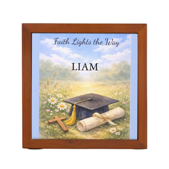 Nephew Graduation Personalized Christian Gift Desk Organizer (Front)