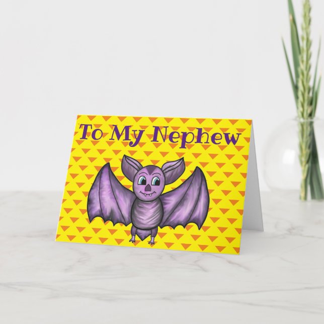 NEPHEW HALLOWEEN HOLIDAY CARD BAT ORANGE PURPLE (Front)