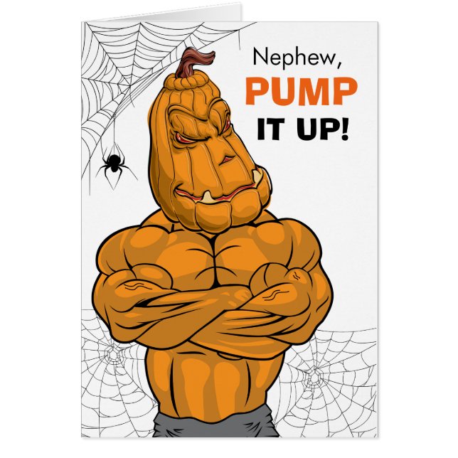 Nephew Halloween Muscled Jack o' Lantern Cards (Front)