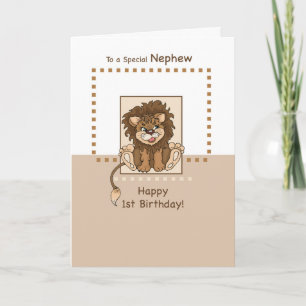 Nephew, Happy 1st Birthday Baby Lion Card