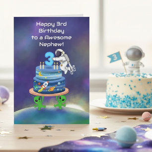 Nephew Happy 3rd Birthday Astronaut with Aliens Card