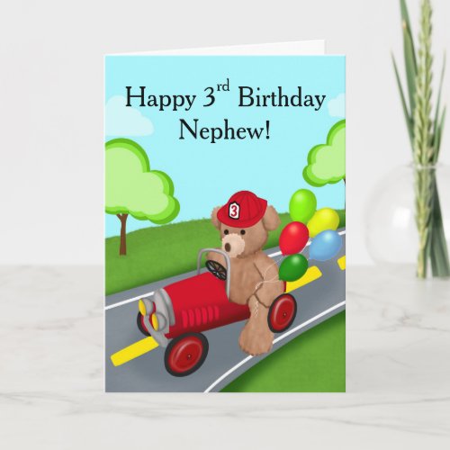 Nephew Happy 3rd Birthday Teddy Bear Firetruck Card