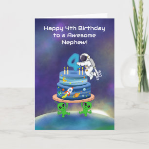 Nephew Happy 4th Birthday Astronaut with Cake Card