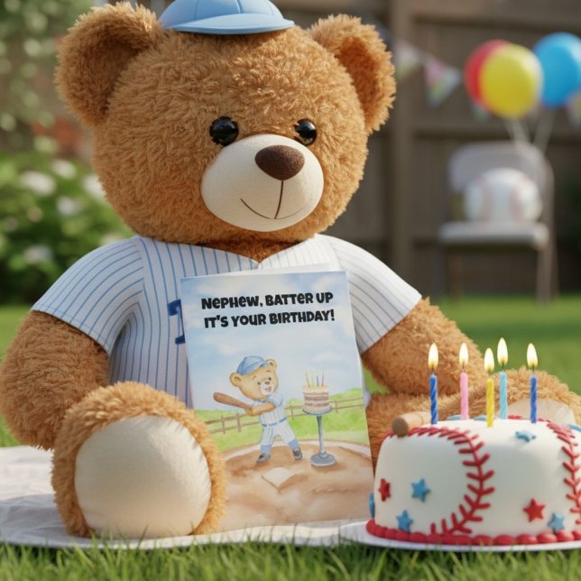 Nephew Happy Birthday Baseball Teddy Bear Card (Creator Uploaded)