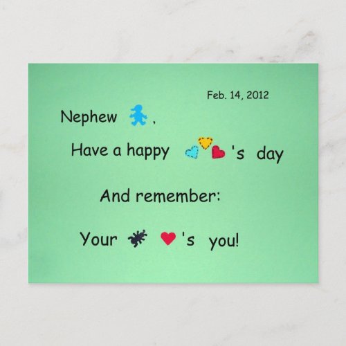 Nephew Happy Valentines Day Holiday Postcard