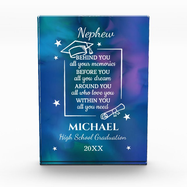 Nephew High School Graduation Name Year  Acrylic Award (Front)