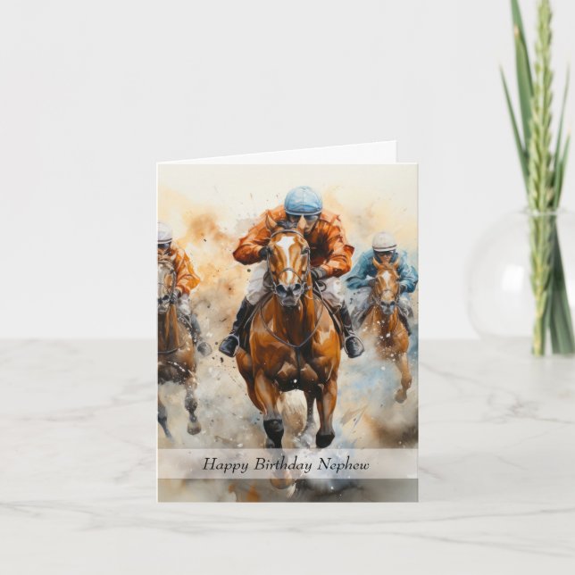 Nephew Horse Racing Birthday Card (Front)
