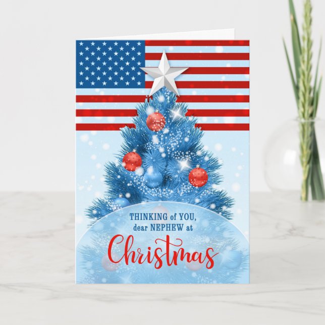 Nephew Patriotic Christmas Red White Blue Holiday Card (Front)
