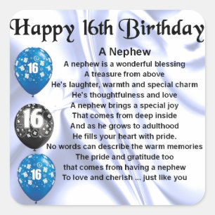Nephew Poem  -  16th Birthday Square Sticker