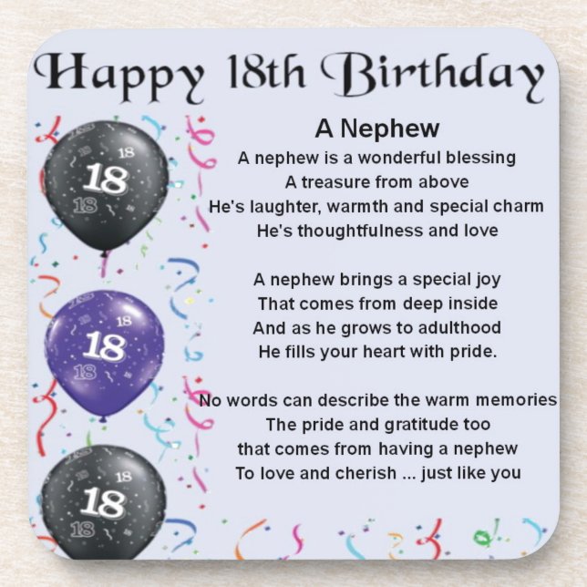 Nephew Poem  -  18th Birthday Drink Coaster (Front)